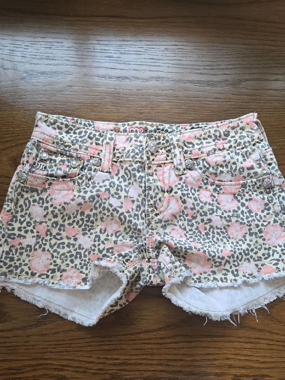 Miss Me Pink Floral Leopard Print Denim Shorts